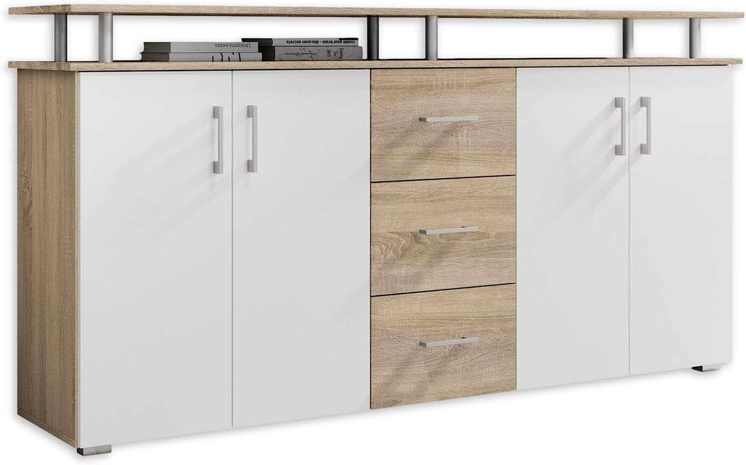 Stella Trading Highboard mit Ablage in Eiche Sonoma Optik, Wohnzimmerschrank, 38 cm, Weiß