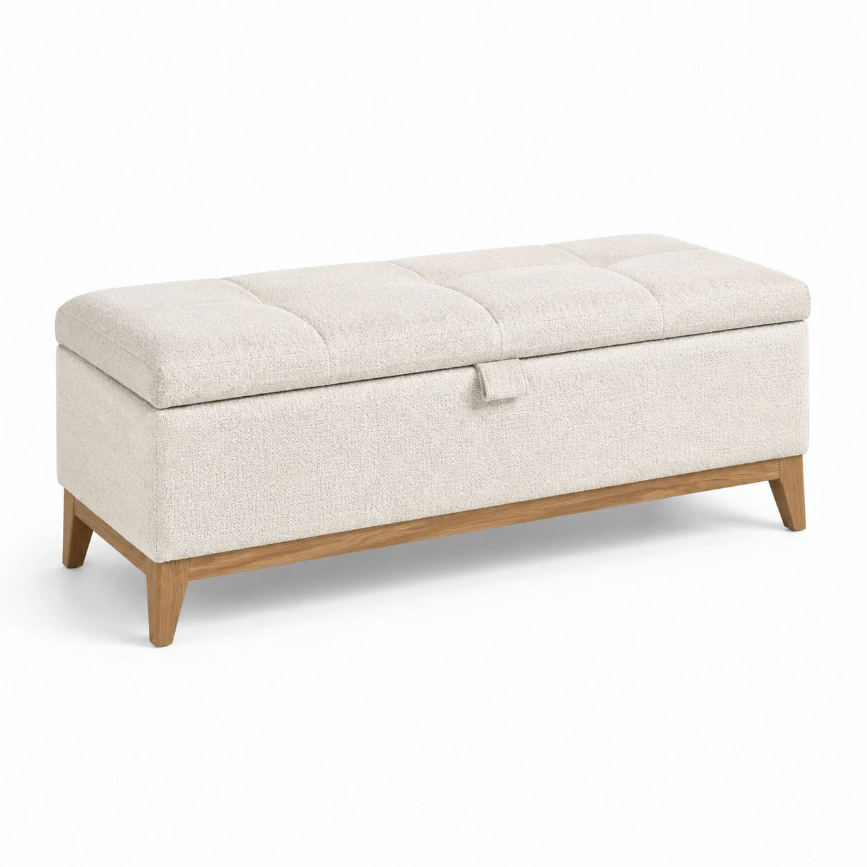 Beige Polster Aufbewahrungsbank mit Eichenholzbeinen