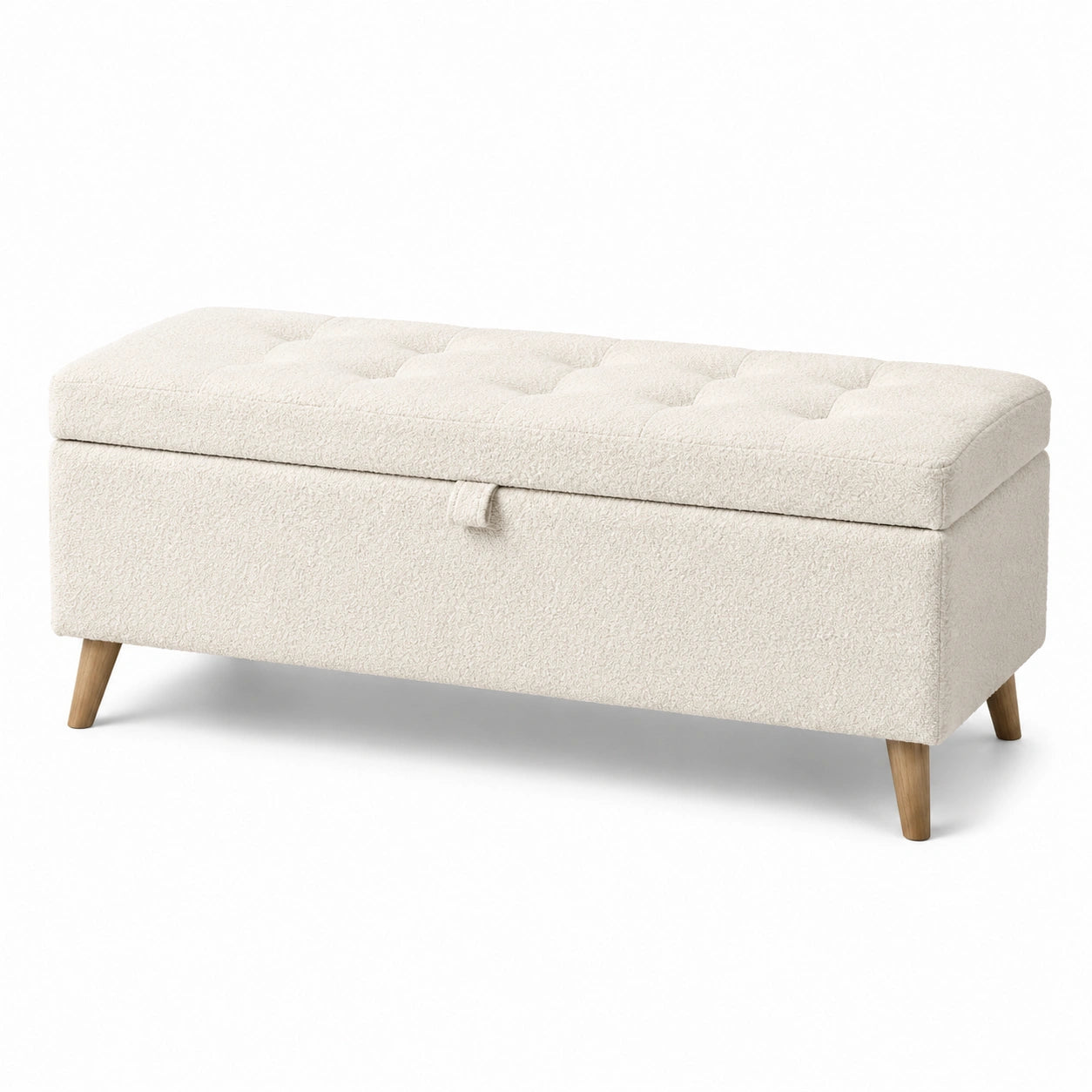 Aufbewahrungsbank rechteckig Beige Bouclé-Massivholz 120x40x45 cm