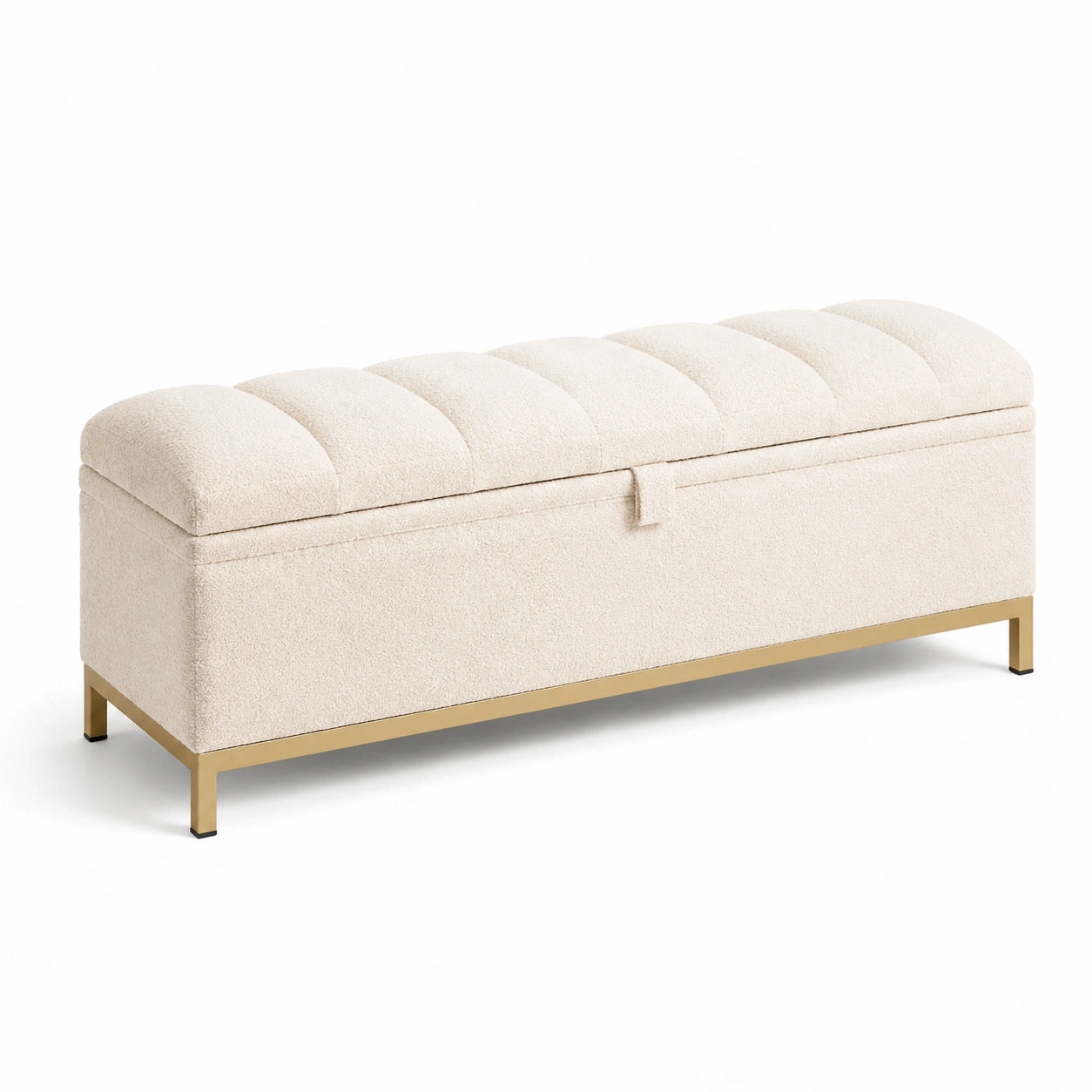 Aufbewahrungsbank Creme Bouclé-Stoff Stahlbeine 120x40x45cm