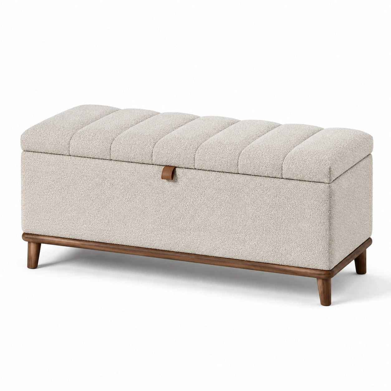 Bank mit Stauraum Bouclé Holzbeine Beige
