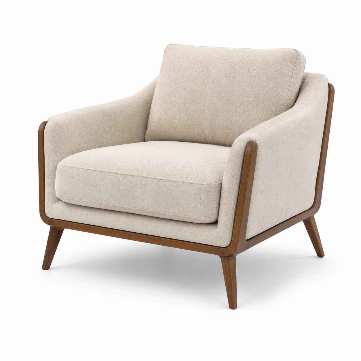 Polstersessel Leinen Walnussholz Beige 75cm x 85cm x 80cm