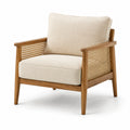Holzsessel mit Leinen und Rattan, beige