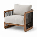 Moderner Sessel mit Massivholz und Leinenbezug in Beige Dunkelbraun