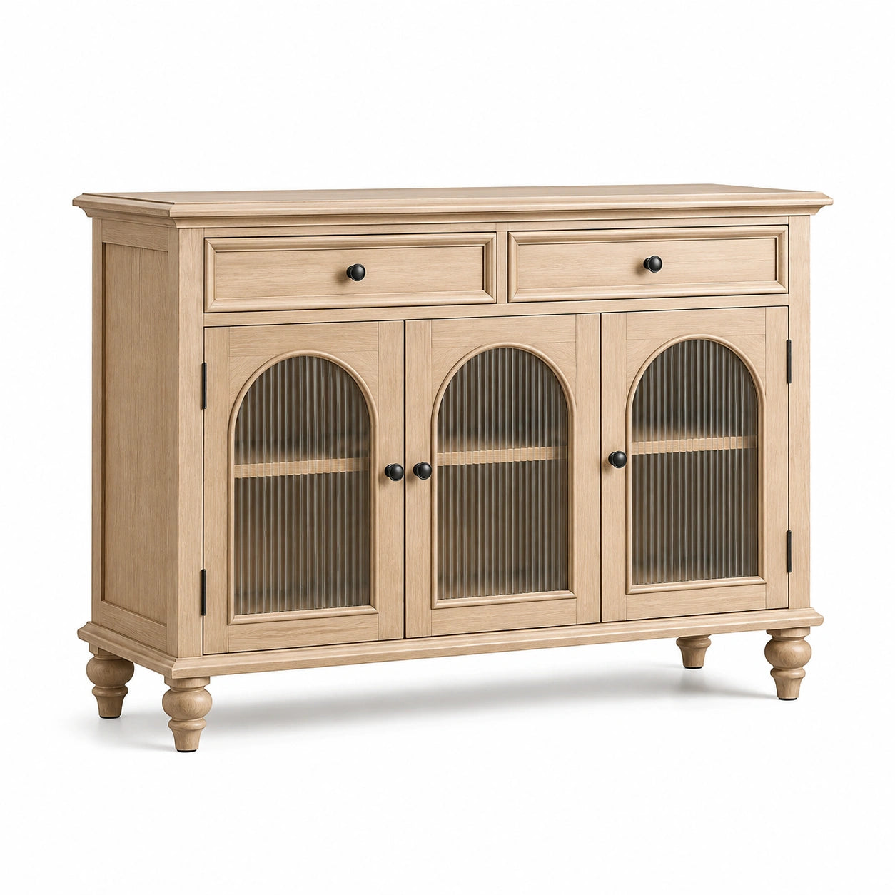 Sideboard aus Eichenholz mit geriffeltem Glas