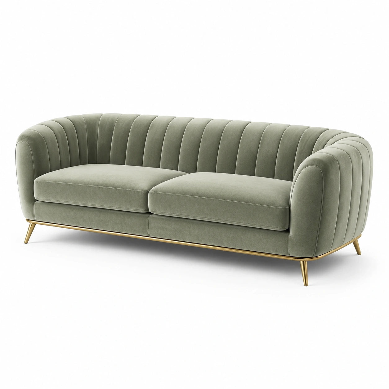 3-Sitzer Sofa Samt Olivgrün Goldfarbene Metallbeine