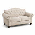 Zweisitzer Sofa Leinen Beige mit Knopfheftung und Holzbeinen