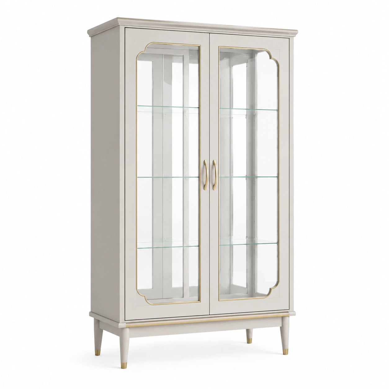 Vitrine mit MDF-Holz und gehärtetem Glas Beige 180cm Höhe