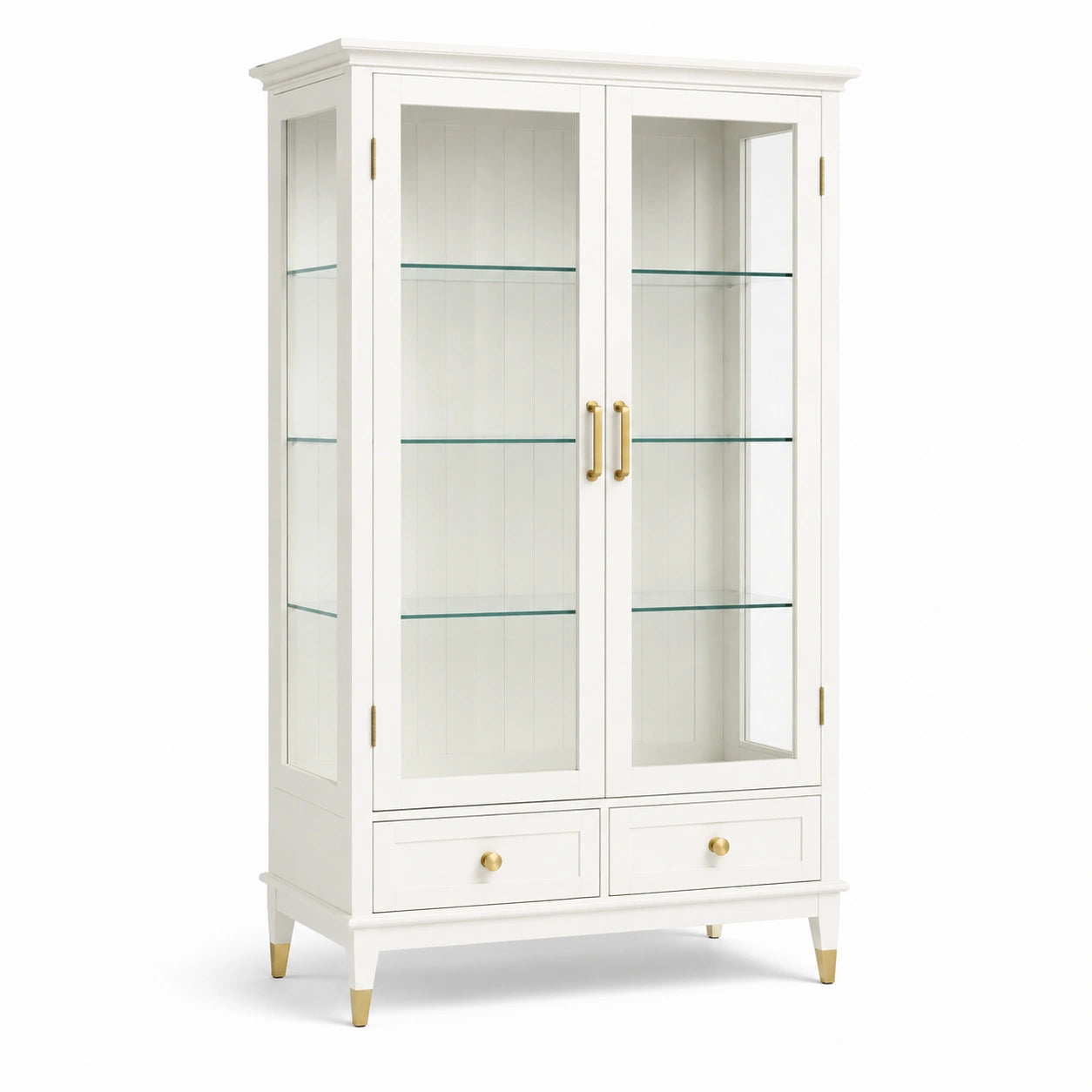 Vitrine aus Massivholz und gehärtetem Glas in Weiß 190cm x 90cm x 40cm