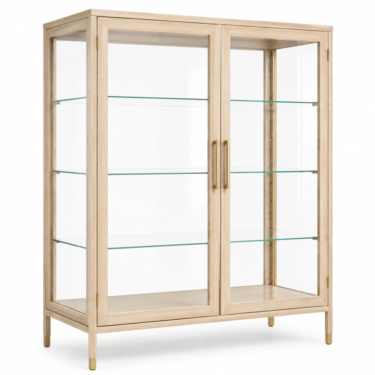 Eichenholz Standvitrine mit gehärtetem Glas und zwei Türen 120x40x180 cm