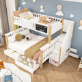 Gegtuon Etagenbett Kinderbett 90 × 200 & 140 × 200 cm mit Stauraum Treppe & 2 Schubladen, Kinder-Etagenbett, Doppelbett