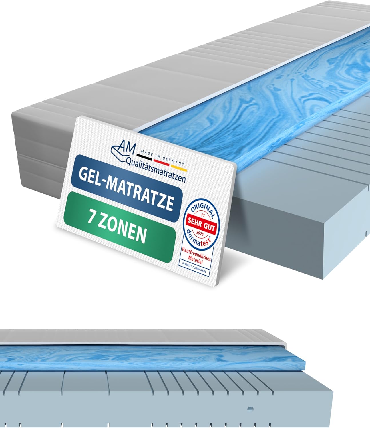 Matratze AM Qualitätsn 7 Zonen Gelmatratze 90 × 200 H2 AM Qualitätsmatratzen, Oeko TEX zertifizierte Memory Schaum Matratze 90 × 200-20 cm Hoch