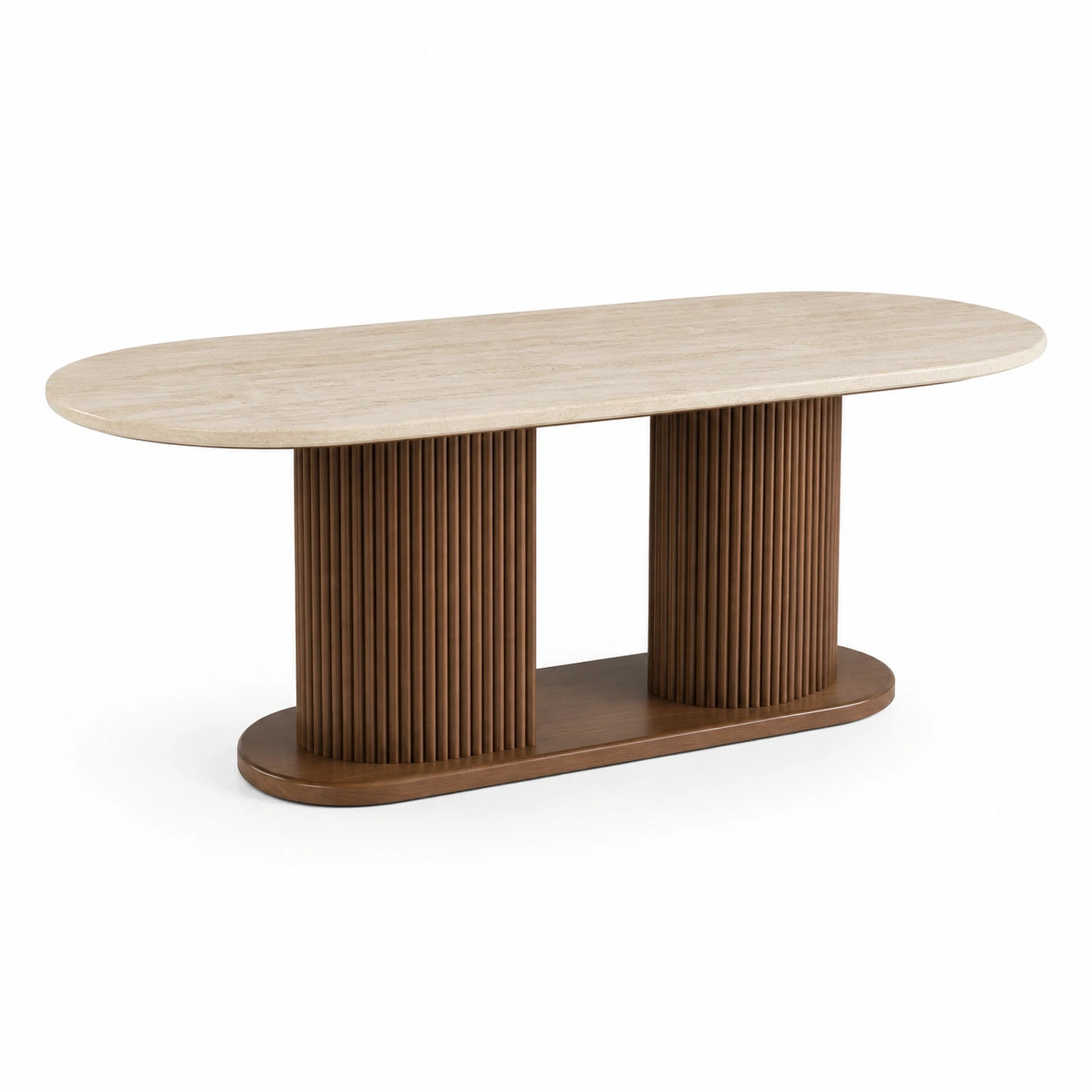Ovaler Esstisch mit Travertin und Holz 200x100x76 cm
