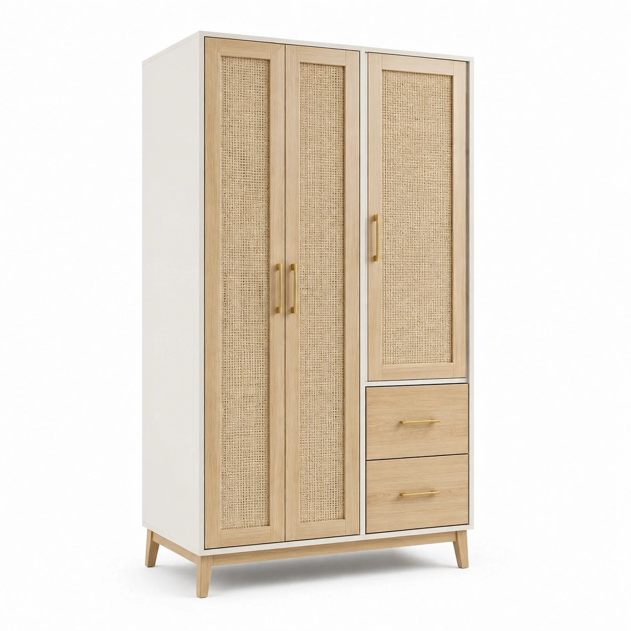 Kleiderschrank aus Spanplatte mit Rattan