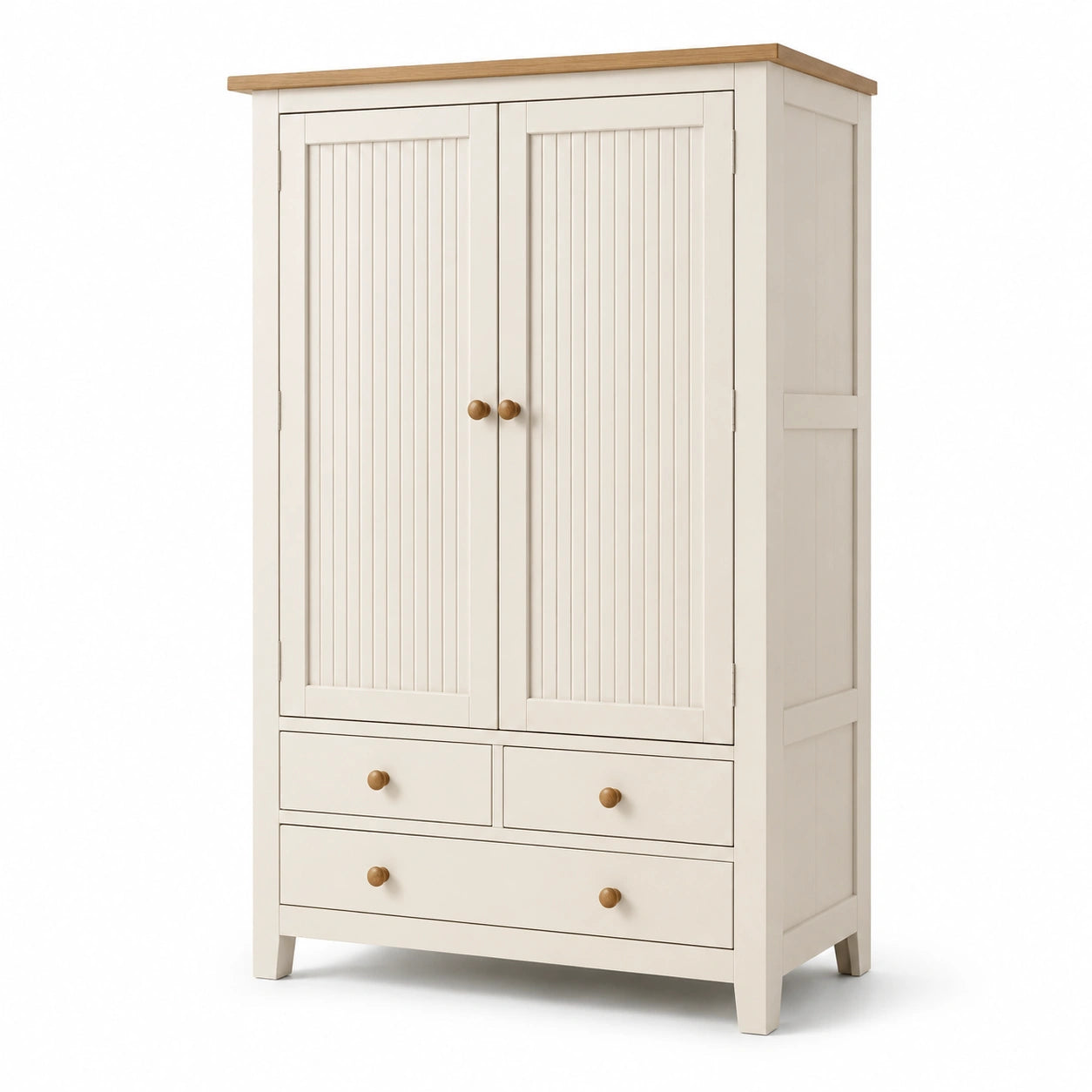 Kleiderschrank aus Holz mit 2 Türen und 3 Schubladen Creme/Eiche 200x100x50 cm