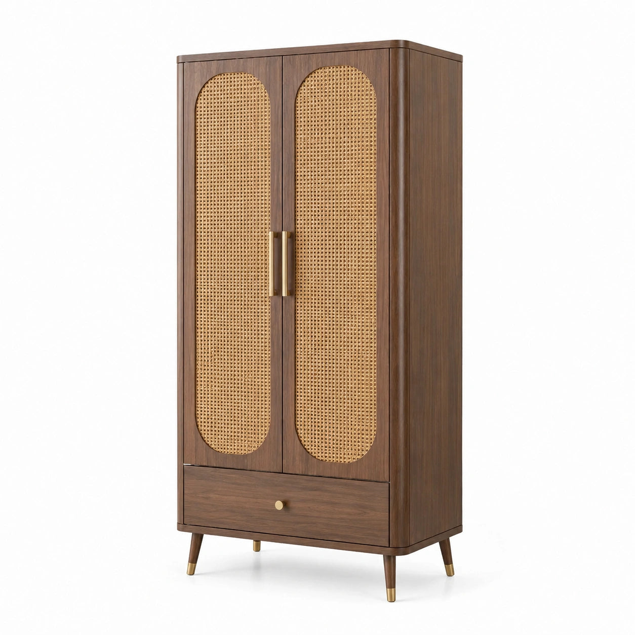 Kleiderschrank aus Holz und Rattan
