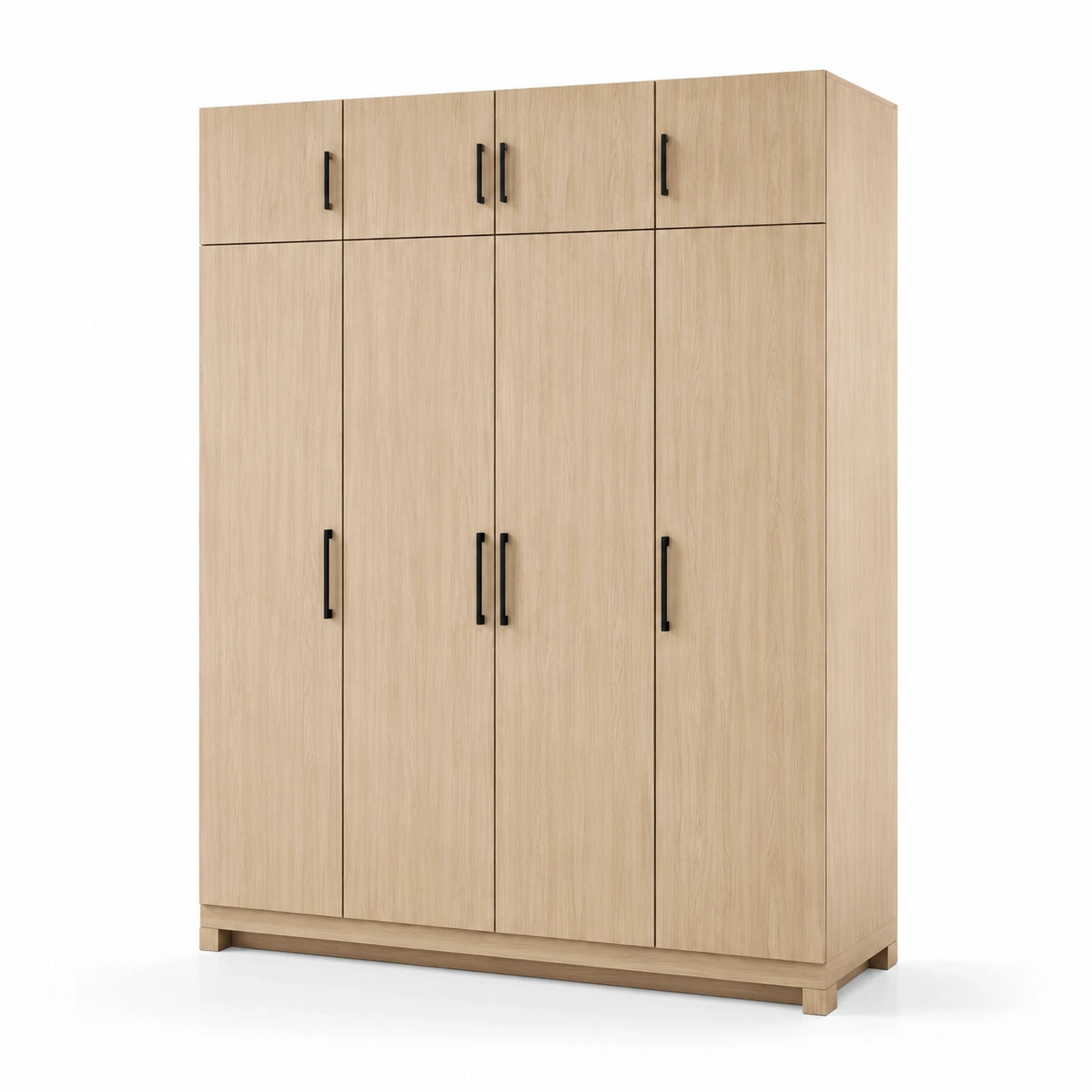 Eichenholzkleiderschrank mit schwarzen Metallgriffen, 200cm hoch, 180cm breit