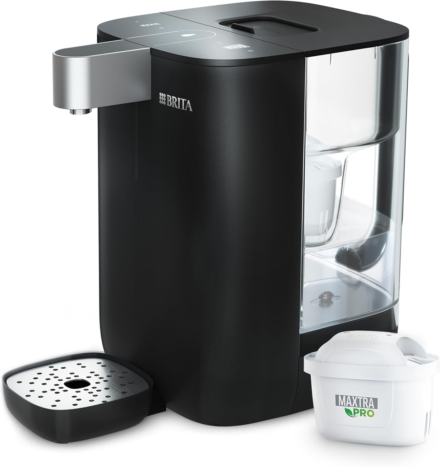 BRITA Cube Heißwasserspender mit Wasserfilter-System (4 Liter) schwarz, Heißwasserkocher, Für zuhause, 45 °C, 65 °C, 150 ml, 250 ml, 100 cm