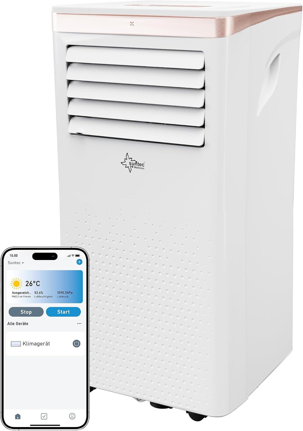 Suntec Wellness Klimagerät Coolfixx 9000 Mobile Klimaanlage, Entfeuchter für Räume bis 34 qm, Mobile Kühlung für zuhause, 000 BTU