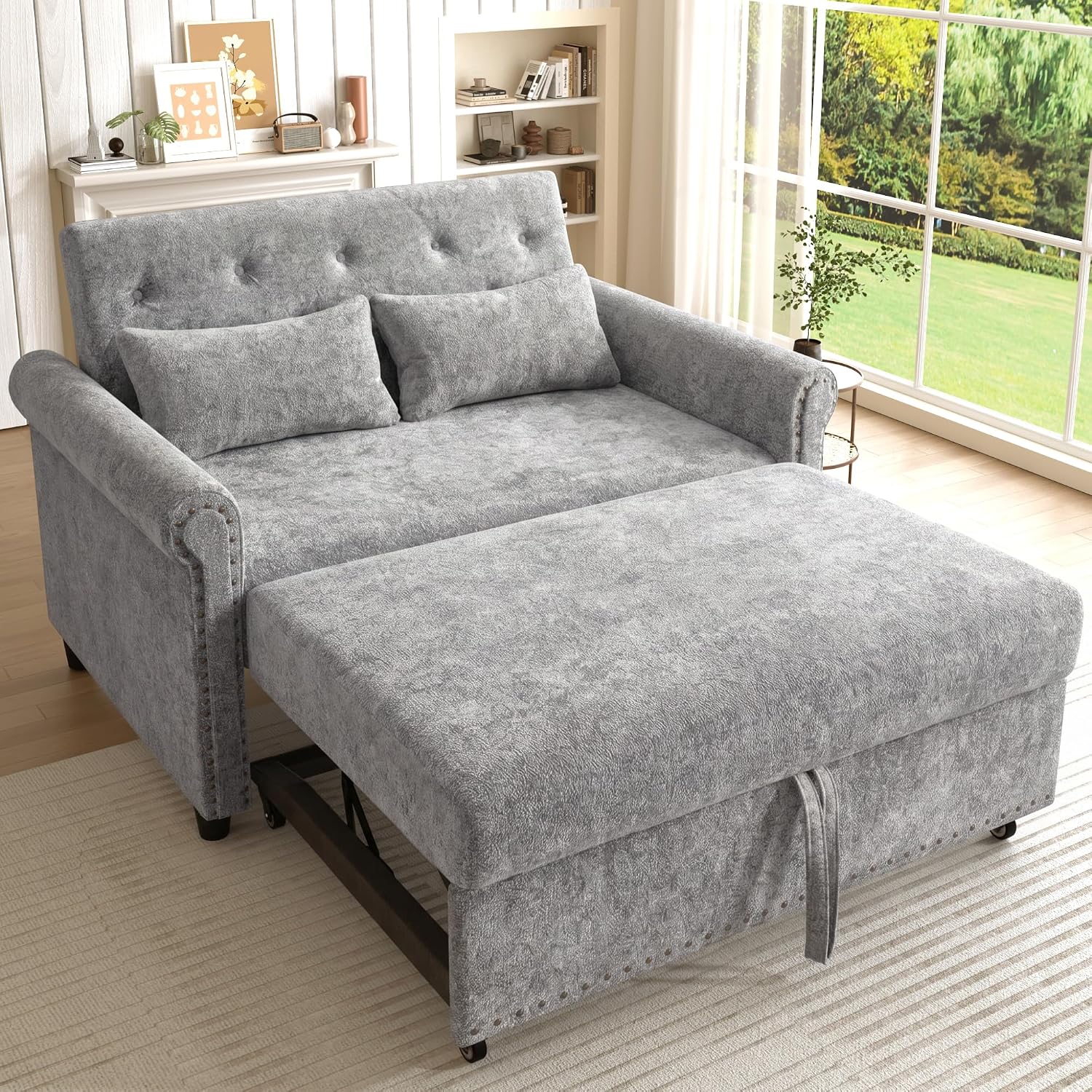 Merax Ausziehbares Schlafsofa 2-Sitzer Sofa mit Schlaffunktion, Bett, Gästebett, 150 kg, 170 cm, Kunststoff