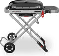 Weber Traveler Gasgrill/Klappbarer tragbarer Gasgrill mit Rädern, Für unterwegs, 3,8 kW, 320 °C, 34 cm, Schwarz