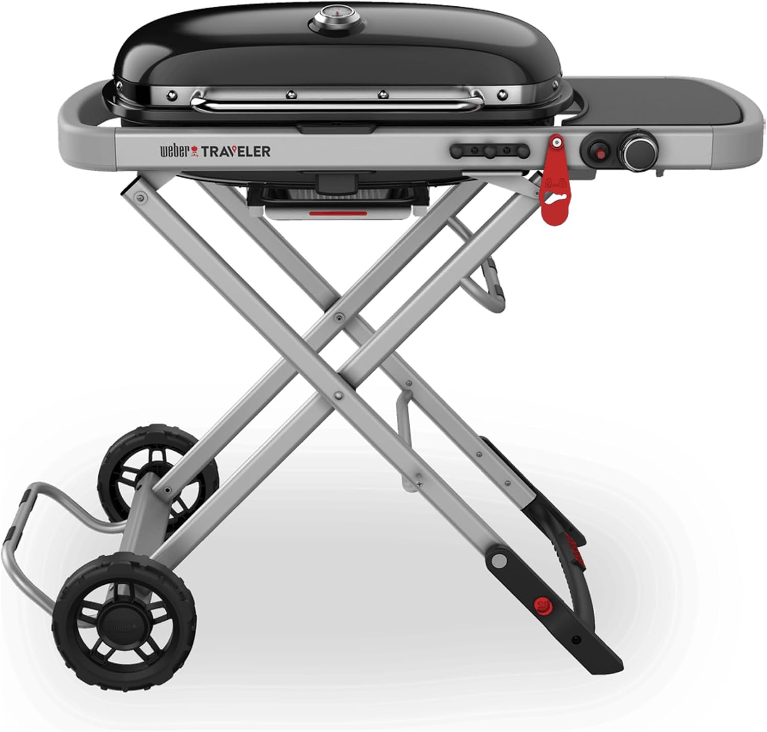 Weber Traveler Gasgrill/Klappbarer tragbarer Gasgrill mit Rädern, Für unterwegs, 3,8 kW, 320 °C, 34 cm, Schwarz