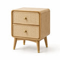 Nachttisch aus Holz und Rattan mit 2 Schubladen, Natur/Gold