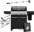 FEUERGOTT Gasgrill Hektor 4B-S inkl. Drehspieß, All Inclusive mit 4 Grill-Utensilien, 4 Brenner, Seitenkocher für Garten und Terrasse, Sear-Brenner