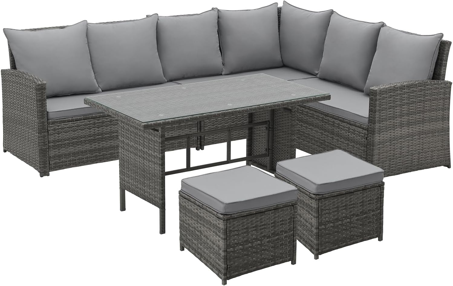 SVITA Monroe Garten-Lounge Set Polyrattan Lounge-Möbel Sitzgruppe Grau, Sofa, Esstisch, Outdoor, 82 cm