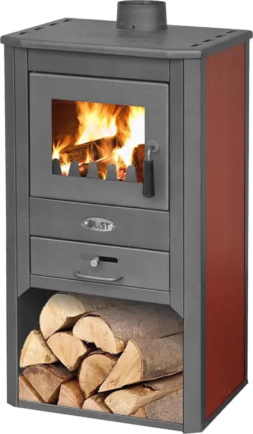 Blist - Holzofen 9 kW Farbe Bordeaux, 93 cm, 58 kg