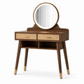 Frisiertisch mit rundem Spiegel aus Holz Dunkelbraun/Gold