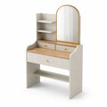 MDF Schminktisch Beige/Gold mit Spiegel und Regalen 80x40x130cm