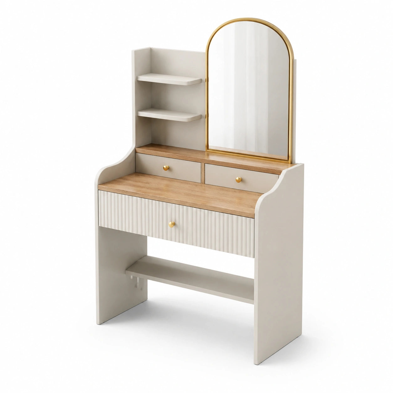 MDF Schminktisch Beige/Gold mit Spiegel und Regalen 80x40x130cm