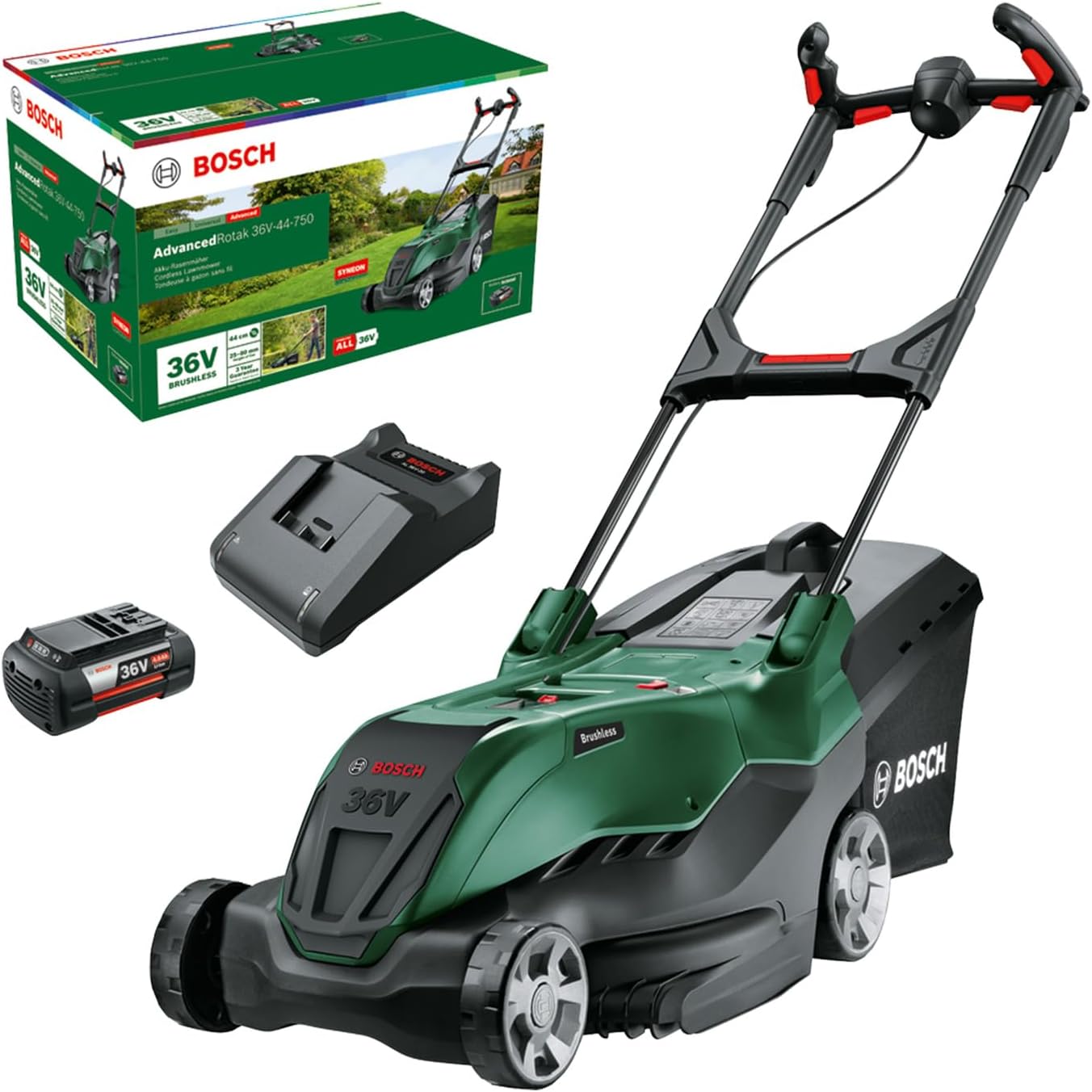Bosch leistungsstarker Akku-Rasenmäher AdvancedRotak 36 V-44-750 (zum Rasenmähen, 43 cm, 3,0 m, 1,5 m