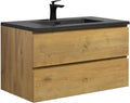 Badplaats B.V. Badezimmer Badmöbel Set Angela 90 cm - Schwarzes Waschbecken - Eiche, Unterschrank, Badezimmerschrank
