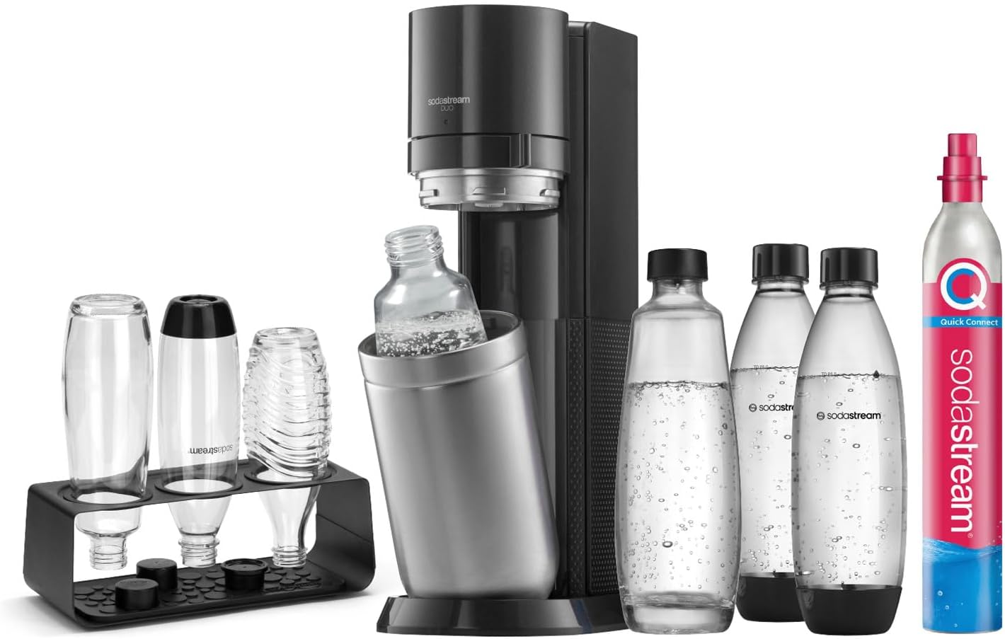 SodaStream Wassersprudler DUO Comfort-Set mit Quick-Connect CO2-Zylinder, Küchenschrank, Identisch, Für Zuhause, 44 cm, 0,5 l, 1 l, 7 °C