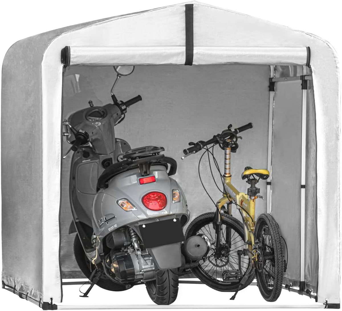 SoBuy Fahrradgarage wetterfest Geräteschuppen Fahrradgarage für 2-4 Fahrräder Carport, Rasenmäher, Outdoor, 219 cm, 34 cm, Aluminium