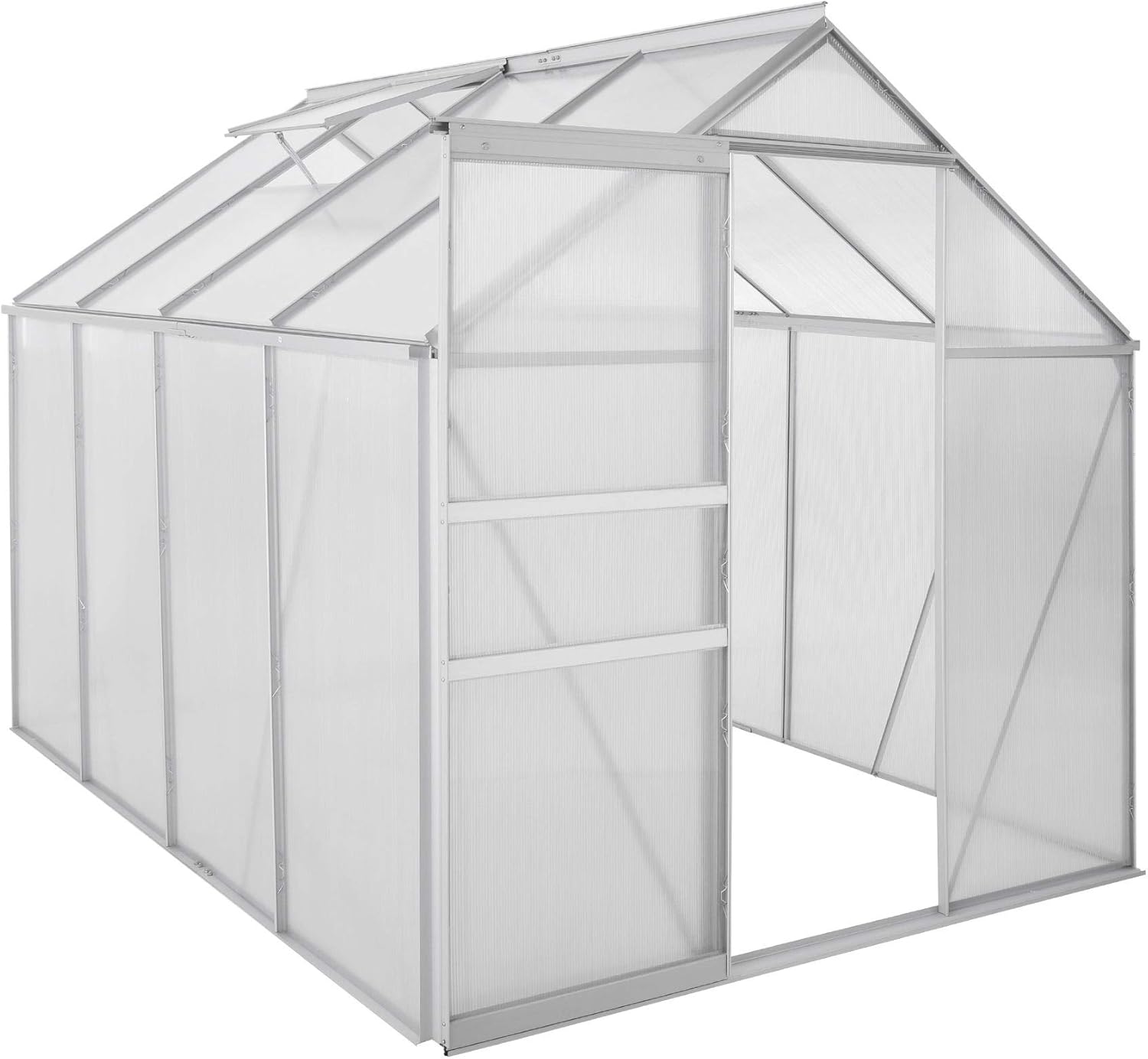 Zelsius Aluminium Gewächshaus 250 × 190 cm, Garten, 25 °C, 60 °C, 6 mm, 124 cm, 195 cm