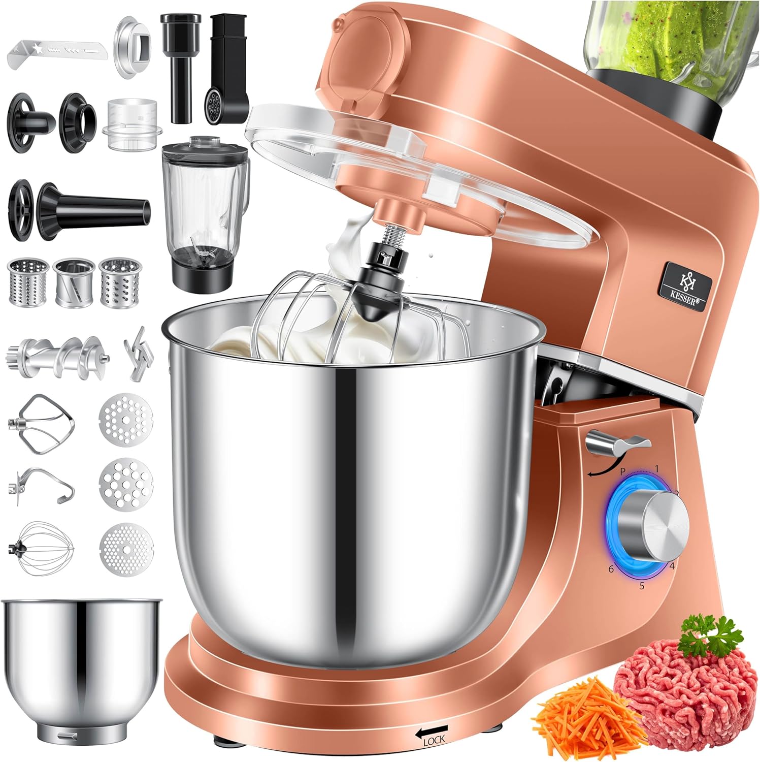 KESSER Küchenmaschine 3in1 mit Fleischwolf & Mixer, Automatisch, 5,5 l, Edelstahl