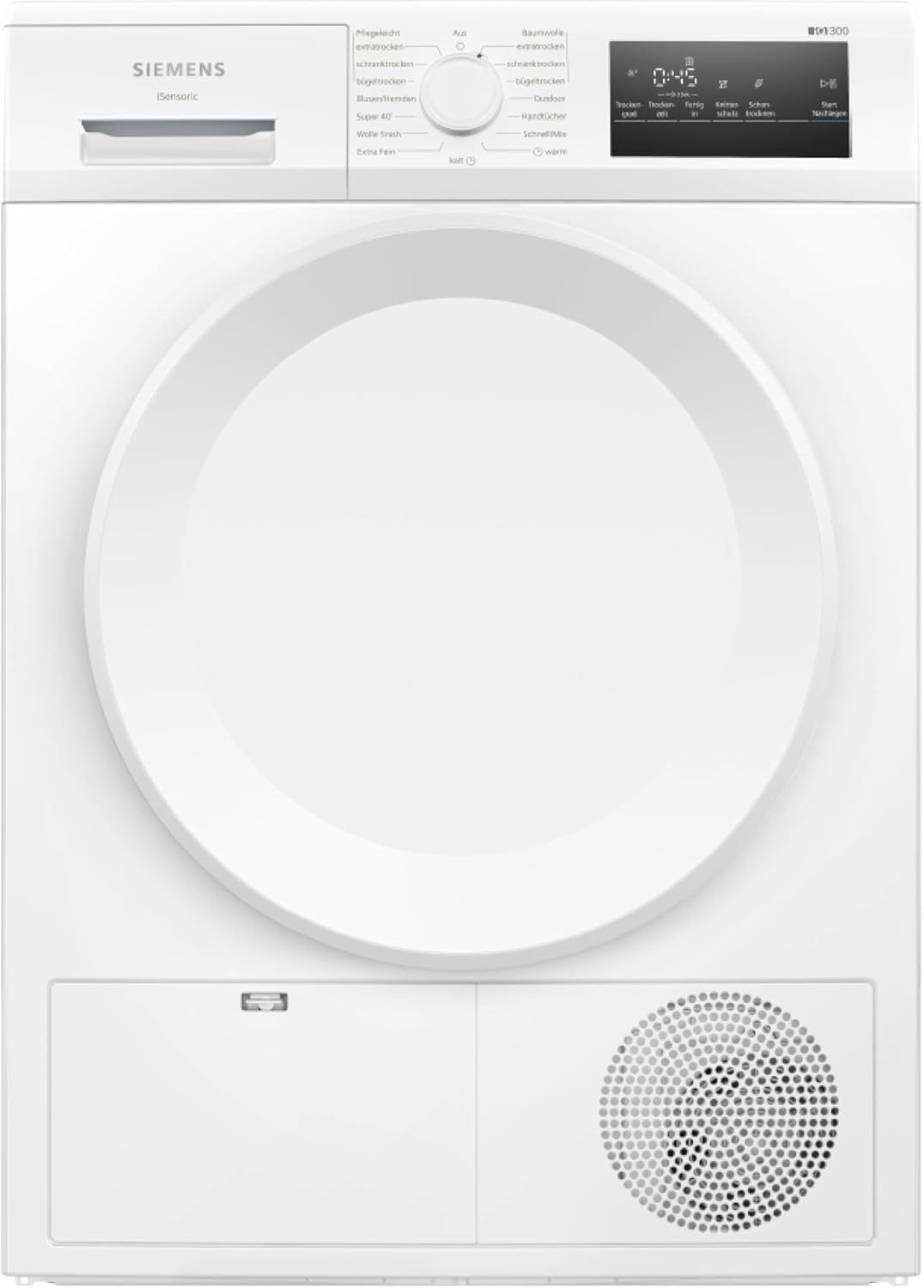 Siemens WT43H004, Wärmepumpen-Trockner, Outdoor, 8 kg, 84.2 cm, 59.8 cm, 85 cm, 65 dB, 216 kWh, LED