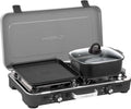 BRUNNER: 2-in-1 Tisch Camping-Kocher 2-flammig Edelstahl Gasgrill, Kaffeemaschine, Gaskochfeld