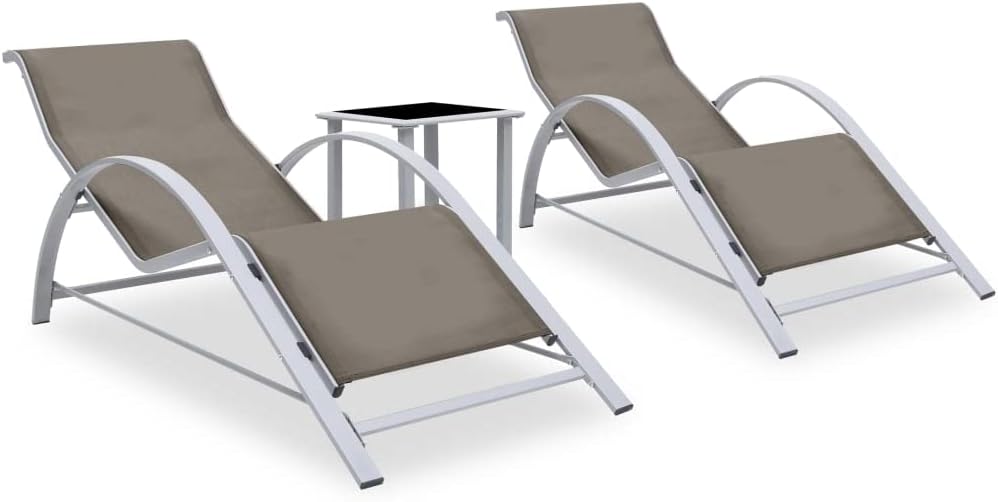Liege Sonnenn 2 STK. mit Tisch ChicAbode, Aluminium, Glas, Taupe/Weiß