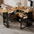 Esstisch Moderner ausziehbarer Bartisch, KUAKE, 1m langem LED (Schwarz), Schwarz/Holz, für Esszimmer, Ausziehbarer Esstisch mit Stauraum