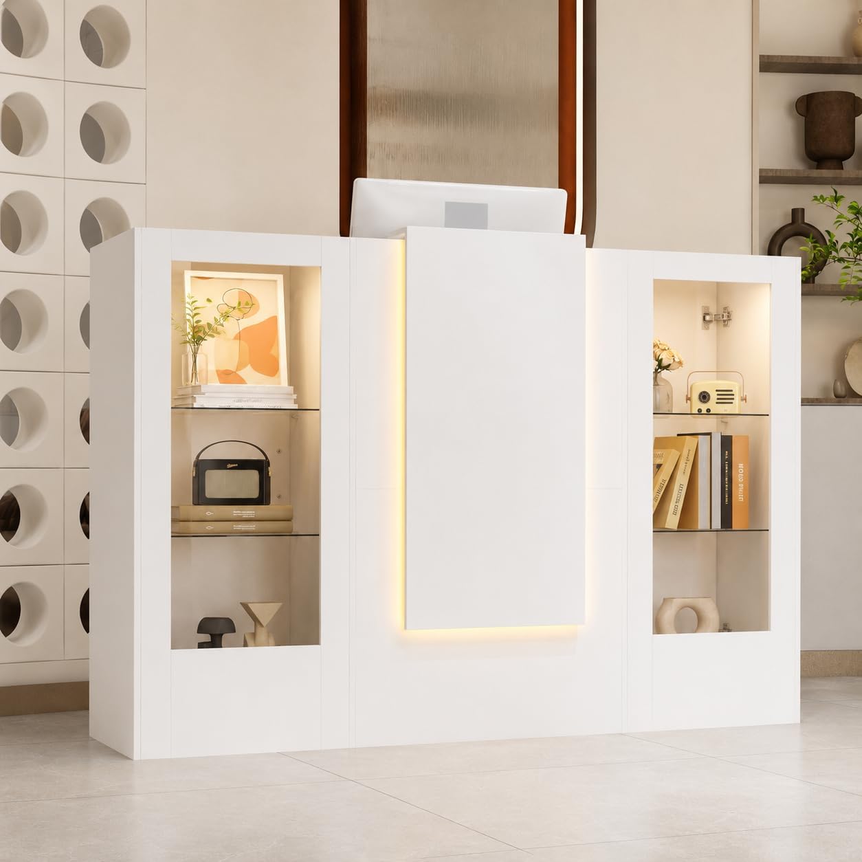 Caldion Empfangstheke mit LED-Beleuchtung, Bücherschrank, Empfangstisch, 100 CM, 55 KG, 23,6 CM, 33 CM