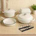 GFTIME Emaille Gusseisen Kochgeschirr Set 5-teilig, Cerankochfeld, Tisch, 25 cm, 260 °C, 13 cm