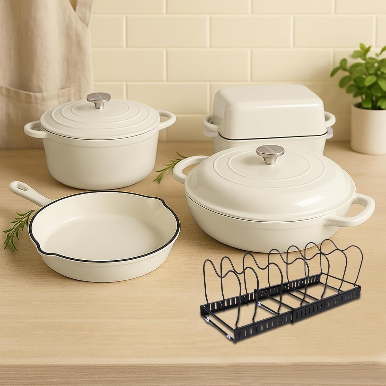 GFTIME Emaille Gusseisen Kochgeschirr Set 5-teilig, Cerankochfeld, Tisch, 25 cm, 260 °C, 13 cm