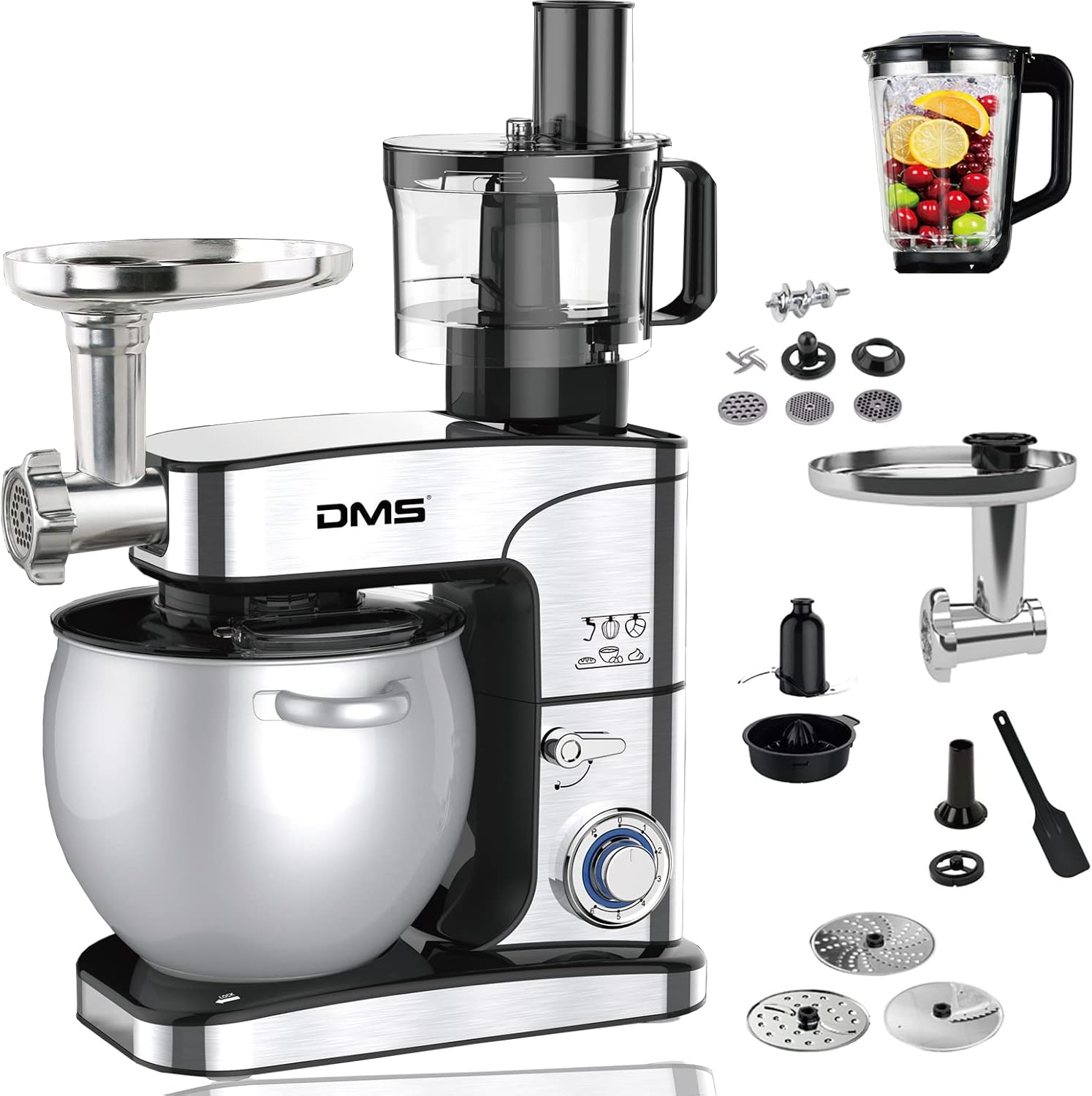 DMS 5in1 Edelstahl Küchenmaschine, Standmixer, 2500 W, 1500 ml