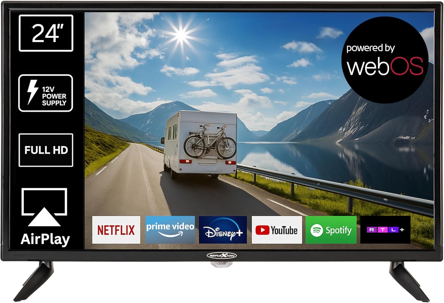 REFLEXION LED24IBT Smart LED Fernseher, Smart-TV, Zweitfernseher, 60 cm, 24 Zoll, 12 V, 5 V, 3,5 mm, Bluetooth