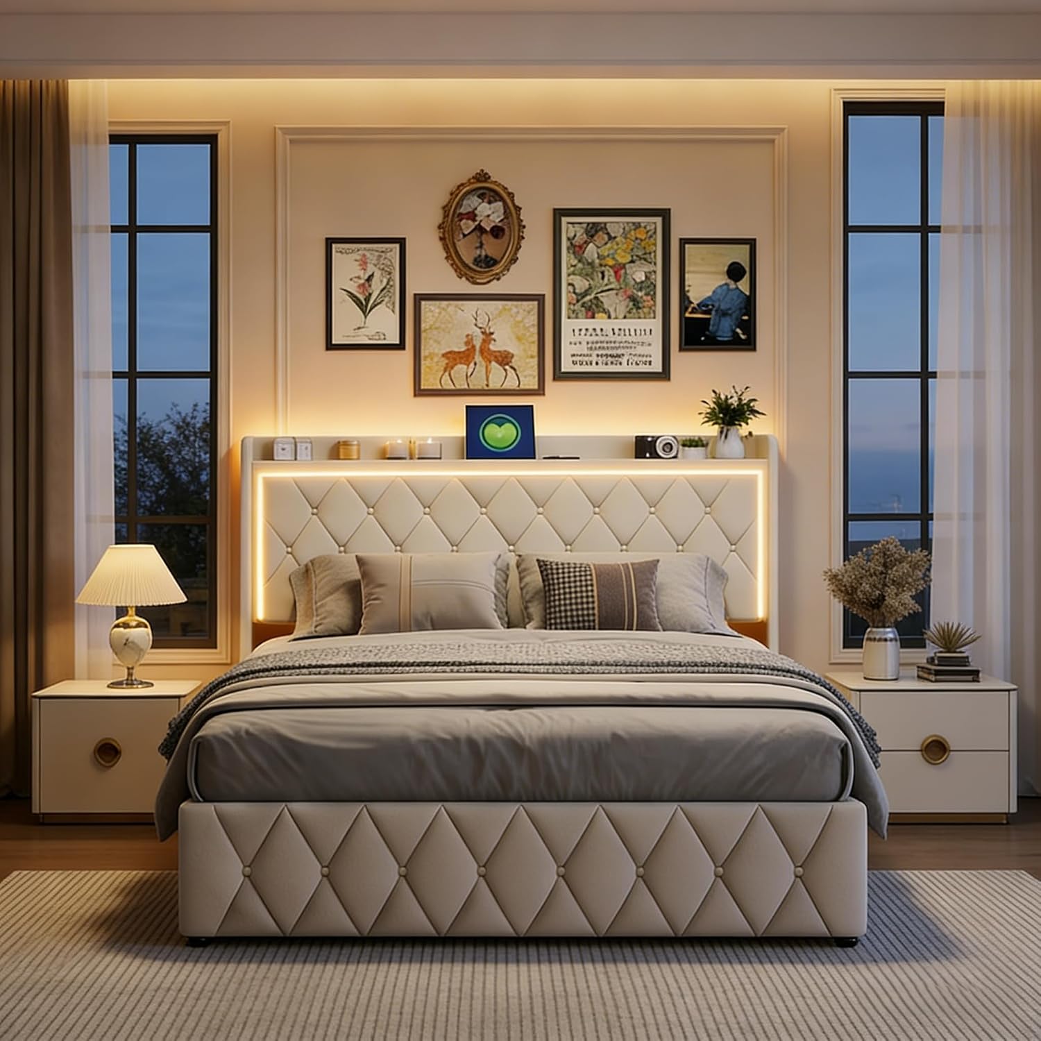 Bett 140 × 200 mit stauraum BRYXR, Polsterbett mit LED-Kopfteil, Fernbedienung, App-Steuerung, App-/WLAN-Steuerung, Timer, Boxspringbett
