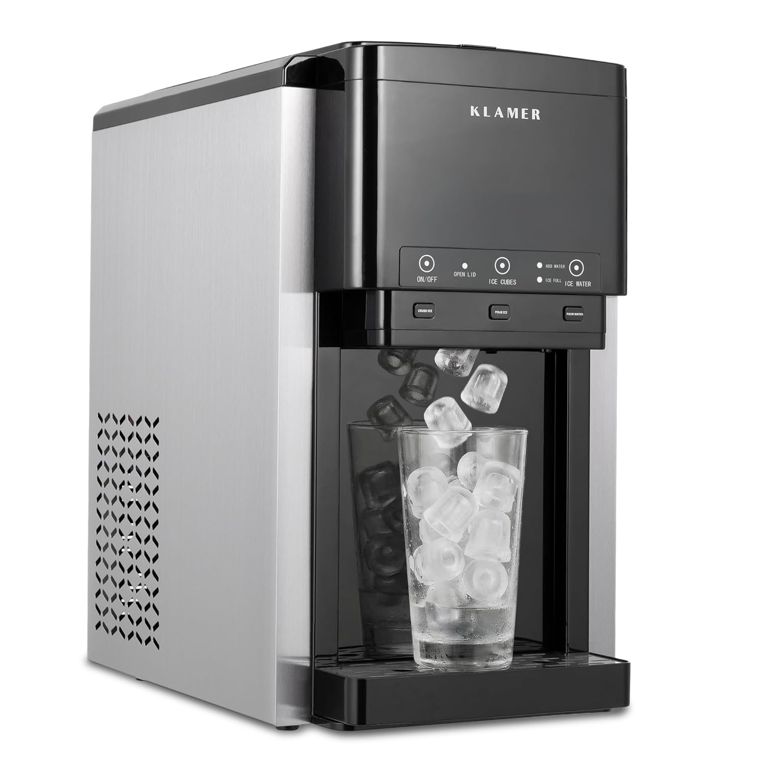 KLAMER 3-in-1 Eiswürfelmaschine, Büro, 7–12 Minuten, 18–20 kg, 4–8 °C, 200 W, 2,1 l, 1,5 kg